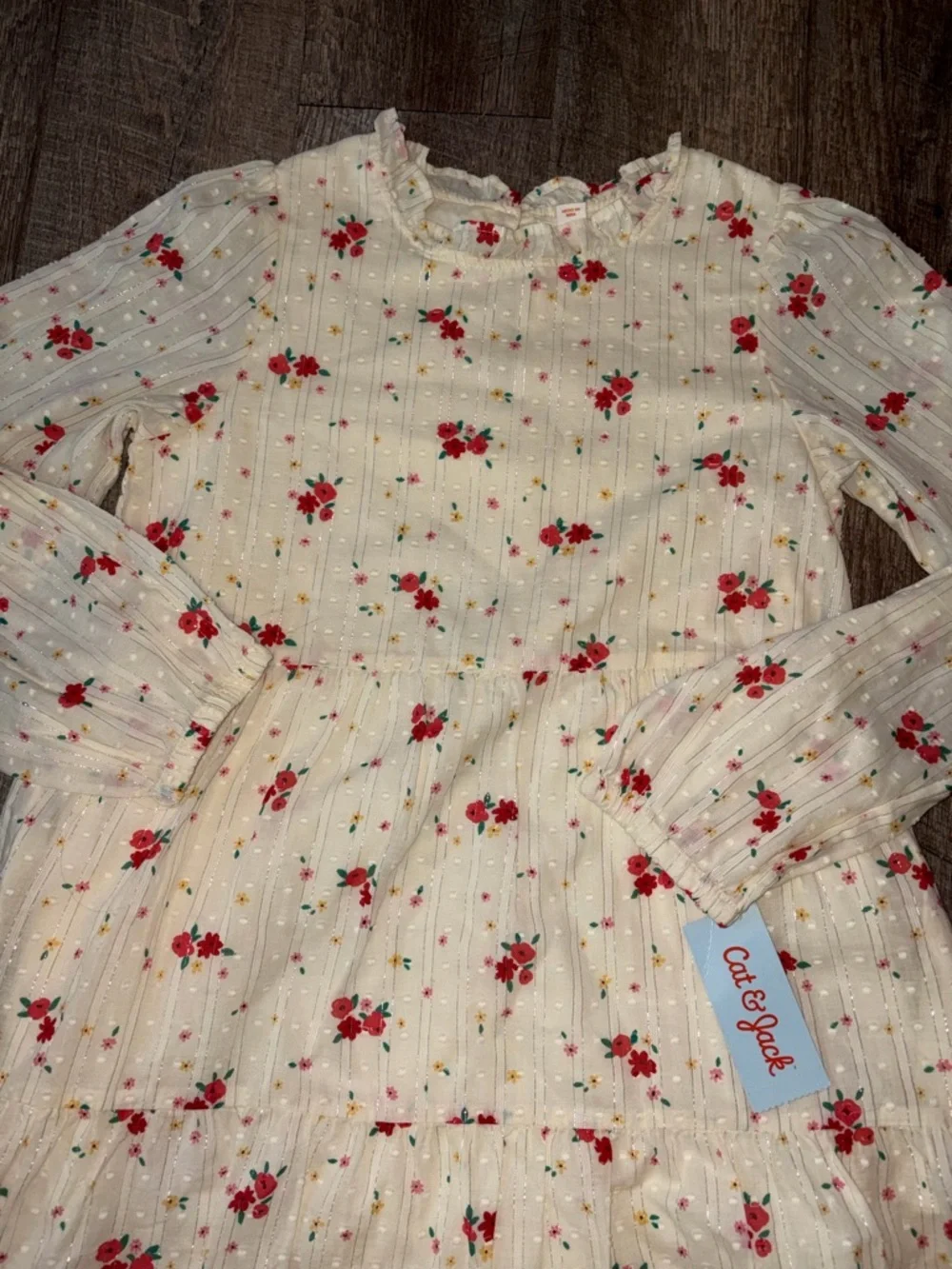 Cat & Jack Cream Dress with Red Floral Print
